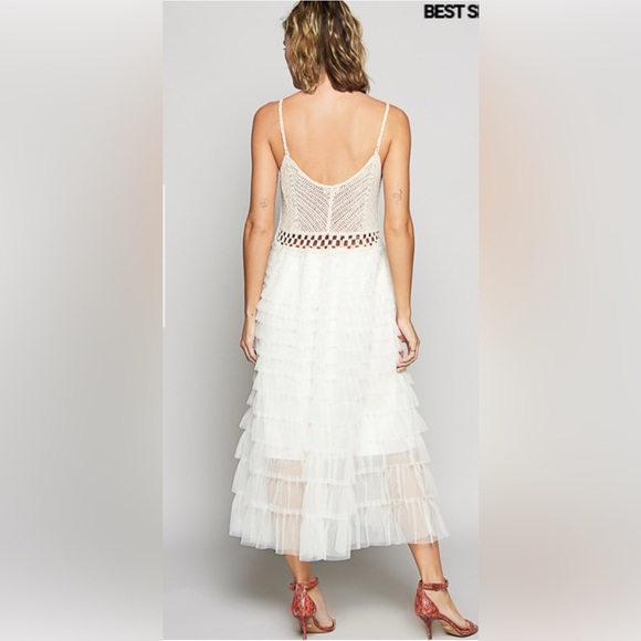 White POL Crochet Layered Ruffle Dress one size - Picture 2 of 4